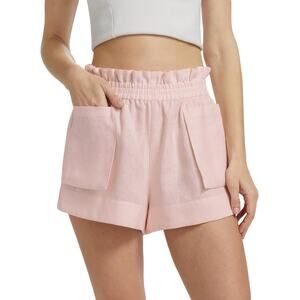 NWT Hevron Mira Linen Shorts Rose Quartz Pink High-Waist Pocket‎ 100% Linen Sz M